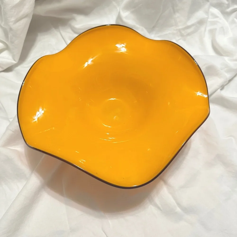 Teleflora Gift Art Glass Bowl Orange Ruffled Handkerchief Pedestal EXCELLENT 10i